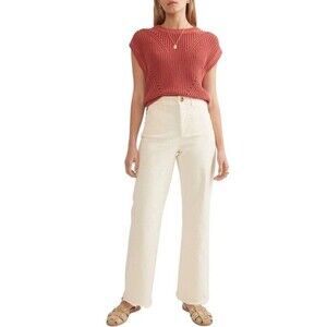 NEW Marine Layer High Waist Full Length Bridget Pant Size 10 Frayed Hem Cream